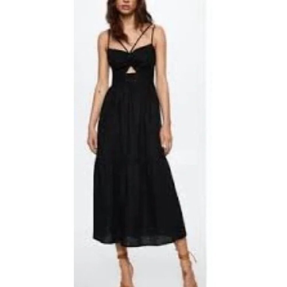 JASON WU Spaghetti Strap Linen Sun Dress with Cutout Wooden Bead Midi Maxi Small
